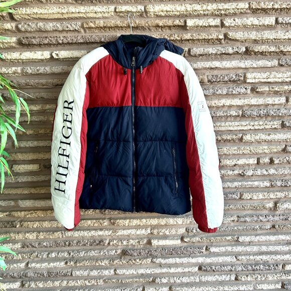 Tommy Hilfiger Hooded  Spellout Puffer Jacket Men's Small Women’s Large - Picture 11 of 12